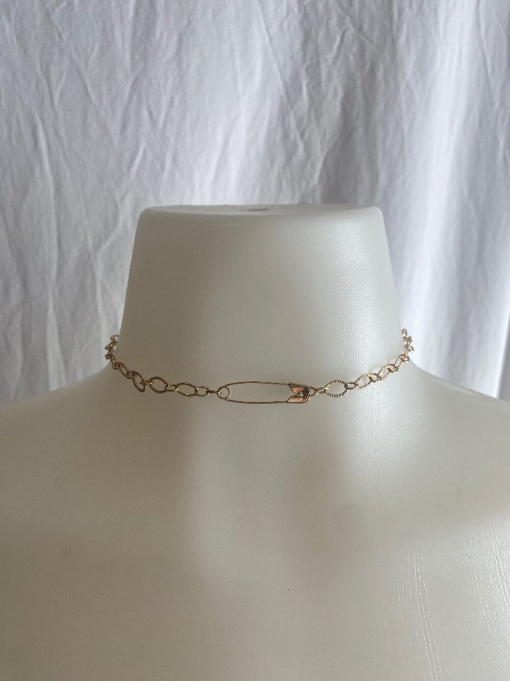 Gold Tone Chain Choker Necklace Adjustable Extender Paperclip Charm